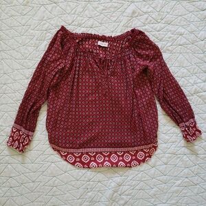Abercrombie & Fitch Maroon Print Boho Peasant Off Shoulder Blouse